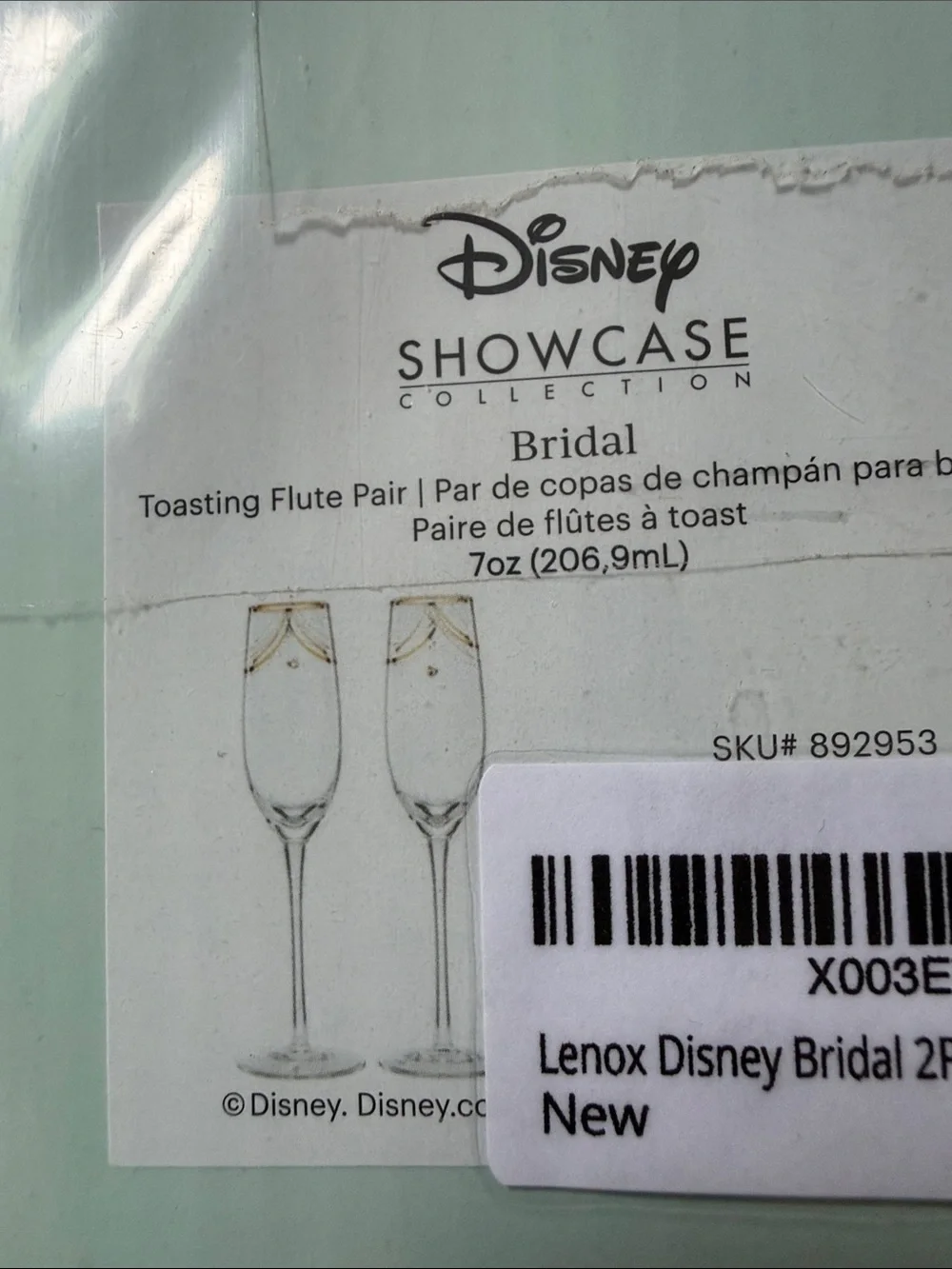 Lenox Clear Disney Showcase Bridal Toasting Flute Pair